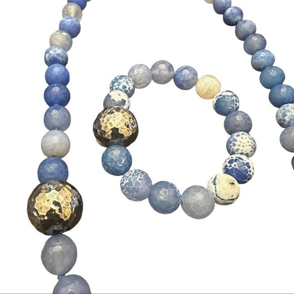 Simon Sebbag Sterling Silver Blue Fire Agate Beads Toggle Necklace and Bracelet - Picture 2 of 4